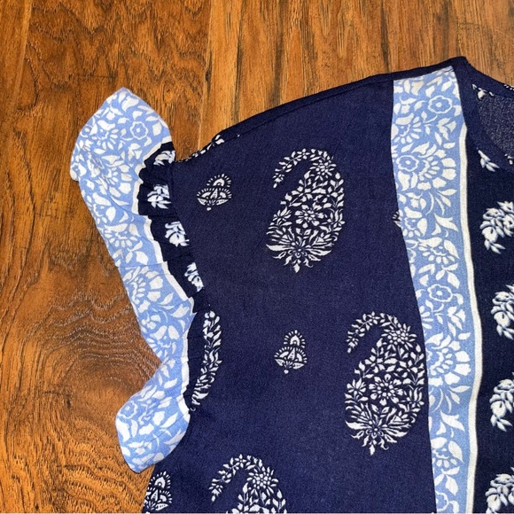 NEW Navy Blue Paisley Blouse with Ruffle Sleeves Women’s Medium - Picture 2 of 6